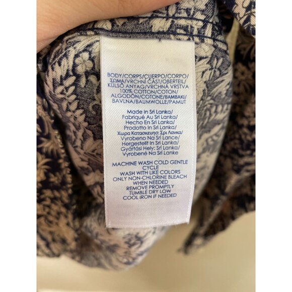 Chaps Blue Womans Blouse Small Cotton Floral‎ Long Sleeve - Picture 4 of 6